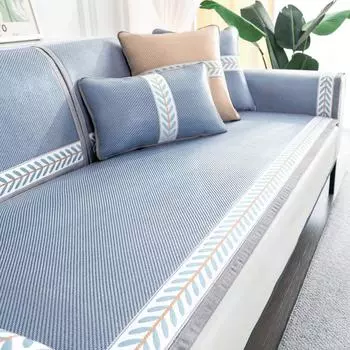 Коврик из полыни, подушка для дивана, летний нескользящий чехол для дивана из ледяного шелка, чехлы для диванов, ощущение прохлады 60x60cm небесно-голубой