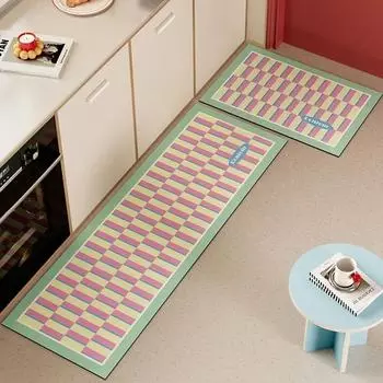 Коврик из ПВХ для кухни, водонепроницаемый, нескользящий, кожаный, маслостойкий, коврик для ног, клетчатый, конфетного цвета, для украшения дома, длинные ковры 50x80cm