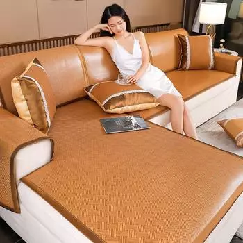 Коврик из ротанга, диванная подушка, летний коврик, летняя гостиная, универсальная подушка на четыре сезона, нескользящий чехол для дивана из ледяного шелка 60*60