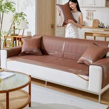 Коврик из ротанга PE, подушка для дивана, летний коврик для дивана, чехол для подушки, нескользящий летний вышитый чехол для дивана из ледяного шелка 60*60cm