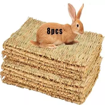 Коврик из травы для кролика, жевательные игрушки, плетеный коврик для морской свинки, шиншиллы, белки, хомяка, кошки, собаки и мелких животных (8 шт. травяной коврик)