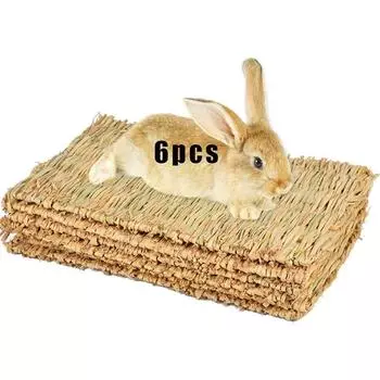 Коврик из травы для кролика, жевательные игрушки, плетеный коврик для морской свинки, шиншиллы, белки, хомяка, кошки, собаки и мелких животных (6 шт. травяной коврик)