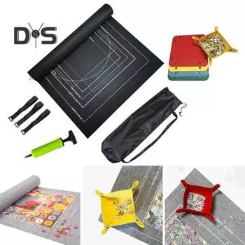 Коврик-рулон для пазлов Большая вместимость Складная конструкция Износостойкий коврик-пазл Saver с набором фиксирующих ремней чёрный