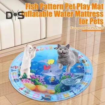 Коврик с датчиком воды для кошек, утолщенный сенсорный игровой коврик с рыбным узором, надувной охлаждающий комфортный летний коврик для воды для домашних животных B