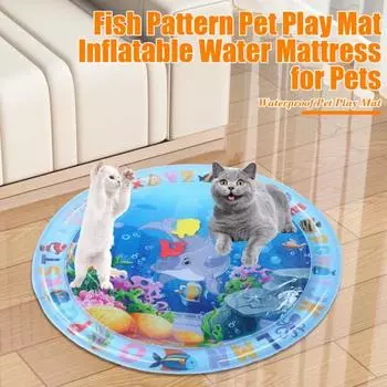 Коврик с датчиком воды для кошек, утолщенный сенсорный игровой коврик с рыбным узором, надувной охлаждающий комфортный летний коврик для воды для домашних животных A