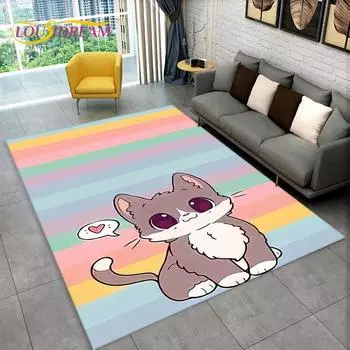 Коврик с изображением милого кота, ковер для гостиной, детская спальня, диван, коврик, декор, дети играют, ползают, нескользящий напольный коврик 40x60cm(15x23in)