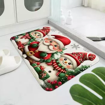 Коврик с надписью «Счастливого Рождества» — с изображением Санта-Клауса и снеговика, идеально подходит для кухни/гостиной/ванной комнаты, дома и для декора на открытом воздухе. 400MMx600MM