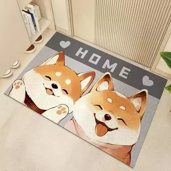 Коврик с рисунком сиба-ину для входной двери, шелковый коврик из ПВХ, нескользящий коврик для прихожей, песчаный коврик для удаления пыли 45*75cm