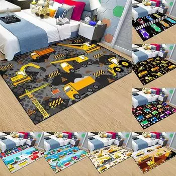 Коврик с рисунком «Строительство автомобиля», моющиеся ковры для детей, спальни, гостиной, кухни, входной коврик, нескользящие фланелевые коврики 40 x60cm