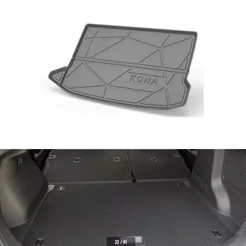 Коврик в багажник автомобиля для Hyundai Kona Kauai OS 2018~2025 2019 Детали интерьера Ковровая панель Пользовательская подкладка Накладка Крышка лотка Аксессуары чёрный