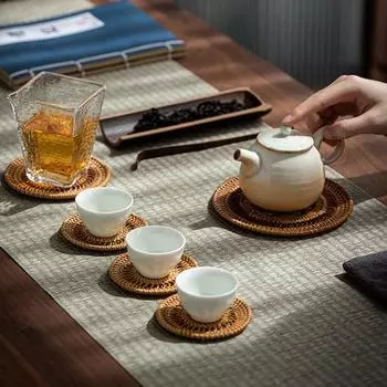 Коврик Yousheng Plate Mat плетеный многоцелевой ручной работы из китайского узла из ротанга теплоизоляционная подставка для ежедневного использования 10cm