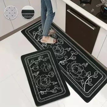 Коврики для кухни, нескользящие коврики Comfort Area, полосатые коврики для кухни, моющиеся декоративные коврики для кухни, коврик для ванной 40cmx60cm-1PC чёрный