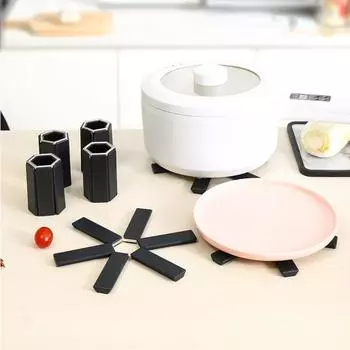 Коврики для кухонного стола, термостойкие, складные, нескользящие, коврики для украшения обеденного стола, подставки под тарелки, силиконовые аксессуары 19x19cm&Polygon синий