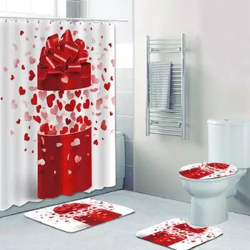 Коврики для ванной комнаты на День святого Валентина Красная занавеска для душа Красные наборы для ванной комнаты с занавеской для душа и ковриками Наборы занавесок для душа с розой