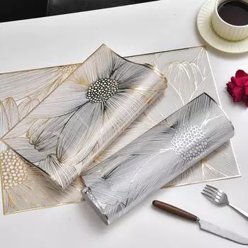 Коврики под тарелки из ПВХ Yousheng, креативные ажурные квадратные подставки в виде цветов для защиты стола, термостойкие износостойкие обеденные коврики, универсальный домашний декор серебряный