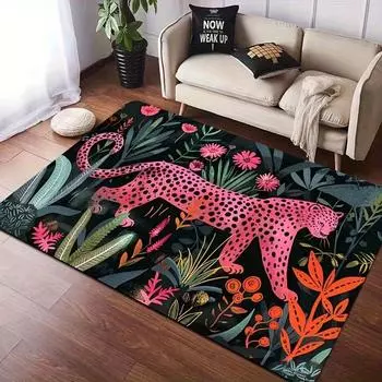 Коврики с принтом розового леопарда в джунглях, пригодные для машинной стирки, для дома, гостиной, спальни и кухни, нескользящие напольные коврики 40 x60cm