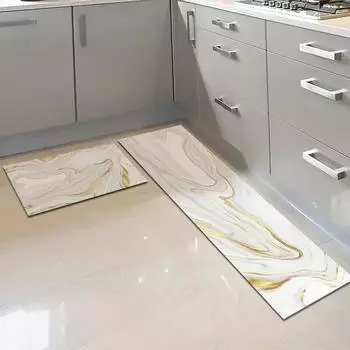 Ковры для кухни Водонепроницаемый ПВХ-коврик с мраморным узором Кожаные коврики Современный ковер Противоскользящий длинный полосатый коврик Ковры для домашнего декора 50x80cm