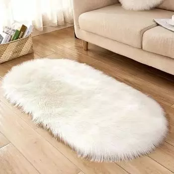 Ковры из искусственного меха, большие овальные ковры из искусственной овчины с длинным ворсом, белые шерстяные пушистые мягкие коврики для спальни или гостиной 40x60cm