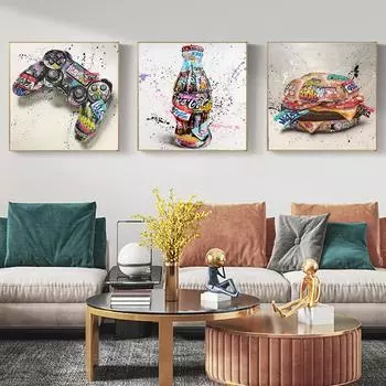 Кокс, гамбургер, кубик Рубика, цветной рисунок, постеры и принты, HD настенные художественные фотографии, геймпад, обувь, Лев, холст, картина, домашний декор 20x20cm no frame