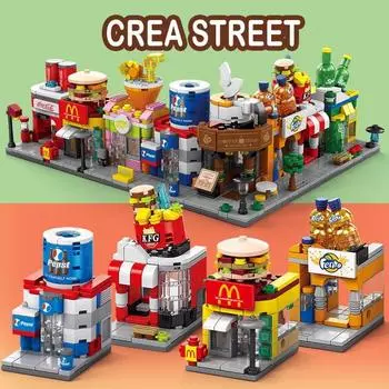 Коксовый магазин, вид на улицу, собранный блок-головоломка, модель городского здания, детская подарочная игрушка Coke shop-103Pcs