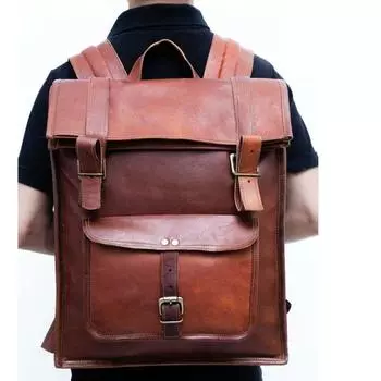 Козья Кожаная Сумка Рюкзак Ноутбук Рюкзак Мужчины Винтаж Коричневый Подлинная S Путешествия Новый 14 X 17 X 22 коричневый