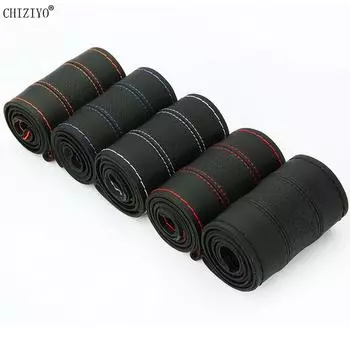 Кожа из микрофибры, модный спортивный чехол на руль, сшитый вручную, оплетка своими руками, иглы, автомобильные ручки, применимо на четыре сезона чёрный