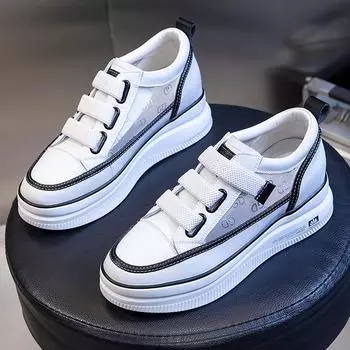 Кожа на липучке прозрачная сетка 2025 новая летняя мода повседневные туфли-одинарки дышащие на плоской подошве универсальная обувь детские высокие каблуки 35