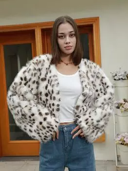 Кожа норки, пятнистая искусственная кожа норки, женский осенне-зимний стиль для отдыха M белый