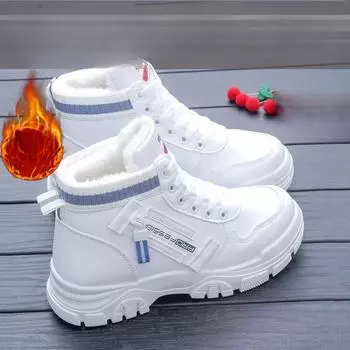 Кожа плюс бархат высокие повседневные туфли женские зимние теплые спортивные хлопковые туфли 40 чёрный