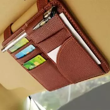 Кожа PU автомобиля солнцезащитный козырек очки клип держатель карты многофункциональная сумка для хранения чёрный
