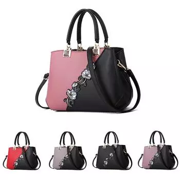 Кожа PU контрастного цвета роскошные вышитые сумки женские сумки 30*14*22cm чёрный