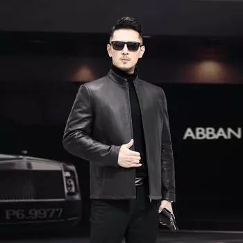 Кожа с оленьим узором, козья кожа, стоячие лацканы, натуральная кожа, мужская кожаная куртка среднего возраста, съемная подкладка L