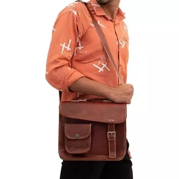 Кожаная 11-дюймовая винтажная кожаная сумка-мессенджер для iPad для офиса - портфель для документов ручной работы, регулируемые сумки-саквояж, деревенский коричневый цвет 9 x 11 x 3 in коричневый