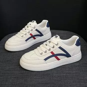 Кожаная белая обувь женская повседневная модная универсальная весенняя новая обувь на плоской подошве женская спортивная обувь 35 синий