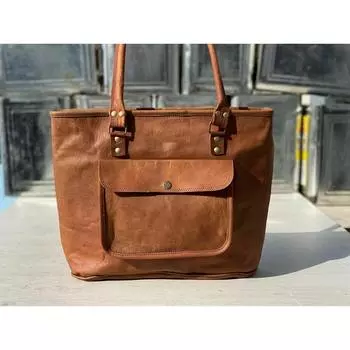 Кожаная большая сумка Модная сумка через плечо Сумка-кошелек ручной работы 16 дюймов Женская винтажная чистая 12 X 16 коричневый