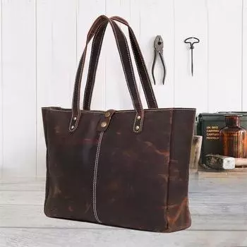Кожаная большая сумка, женская большая сумка ручной работы, дорожная сумка в винтажном стиле, персонализированная сумка, рождественский подарок для женщин, мамы и дочки 16 x 12 x 5 in коричневый