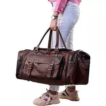 Кожаная дорожная дорожная сумка-мессенджер, спортивная сумка для выходных на ночь 24 x 9 x 11 in коричневый