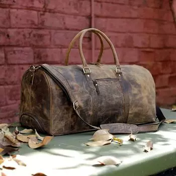 Кожаная дорожная дорожная сумка на тележке для мужчин и женщин, 24-дюймовая дорожная сумка для путешествий на ночь и выходных, дорожная сумка для спортзала с колесиками для удобной переноски 24 x 13 x 13 in коричневый