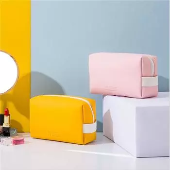 Кожаная дорожная косметичка, портативная женская/мужская косметичка, водонепроницаемый многофункциональный органайзер для туалетных принадлежностей, сумка для хранения жёлтый