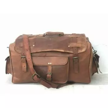 Кожаная дорожная сумка для багажа для спортзала, натуральная винтажная спортивная сумка 30 дюймов, мужская, полностью вощеная, козьего цвета 30 X 10 X 10 in коричневый