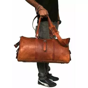 Кожаная дорожная сумка для мужчин из натуральной винтажной треугольной формы для ночного багажа 20 in коричневый
