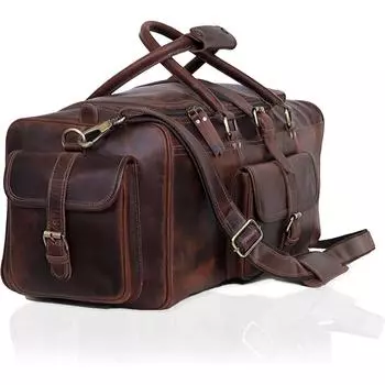 Кожаная дорожная сумка для мужчин, спортивные сумки Weekender 24 , дорожная сумка Full Grain Underseat Travel Carry-On Bag, 24*11*12 inch коричневый