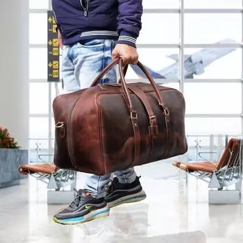 Кожаная дорожная сумка для мужчин, сумка для ночевки, женская сумка для выходных, дорожная сумка, натуральная кожа, коричневый цвет 20 x 11 x 11 in коричневый