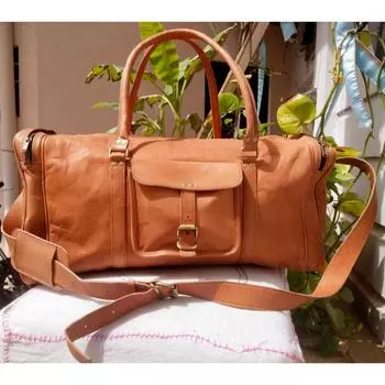 Кожаная дорожная сумка, коричневая спортивная сумка, винтажная спортивная сумка Weekender, подлинная 24 x 9 x 9 in коричневый