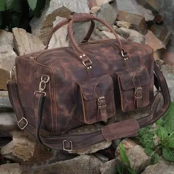 Кожаная дорожная сумка на колесиках, натуральная кожаная дорожная сумка ручной работы, мужская кожаная дорожная сумка на выходные, подарочная сумка 20 x 11 x 11 in