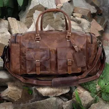 Кожаная дорожная сумка, ручная работа, спортивная сумка для выходного дня, дорожная сумка, сумка для ночевки, кожаная дорожная сумка для мужчин, дорожная сумка для отпуска, подарок для него 24 x 12 x 11 in
