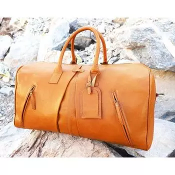 Кожаная дорожная сумка ручной работы с регулируемым плечевым ремнем и внутренним карманом, мужская или женская сумка для отдыха в стиле ретро 20 x 10 x 10 in