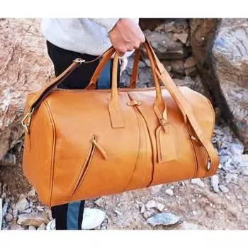 Кожаная дорожная сумка ручной работы с регулируемым плечевым ремнем и внутренним карманом, мужская или женская сумка для отдыха в стиле ретро 20 x 10 x 10 in