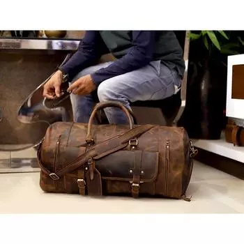 Кожаная дорожная сумка ручной работы, спортивная сумка, кожаная дорожная сумка, дорожная сумка, спортивная сумка для выходных, большой багаж, подарок унисекс 24 X 10 X 11 in коричневый