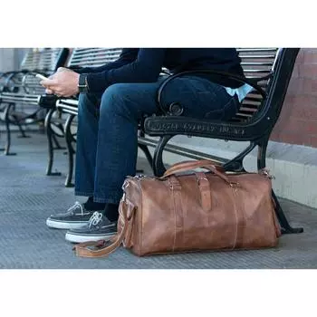 Кожаная дорожная сумка с клапаном Duffle Men Vintage Holiday Bag Overnight Weekend 25 x 9 x 9 in коричневый